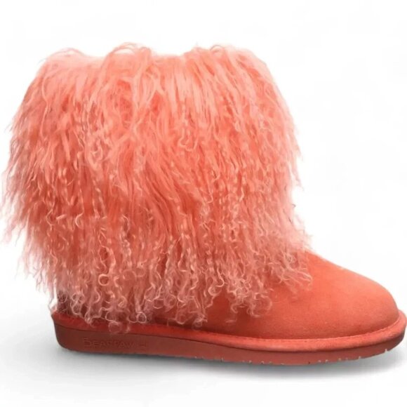 Bearpaw Boo Raspberry Pink Shearling Wool Line Curly Lamb Fur Mongolian Boots 8 - Picture 3 of 8